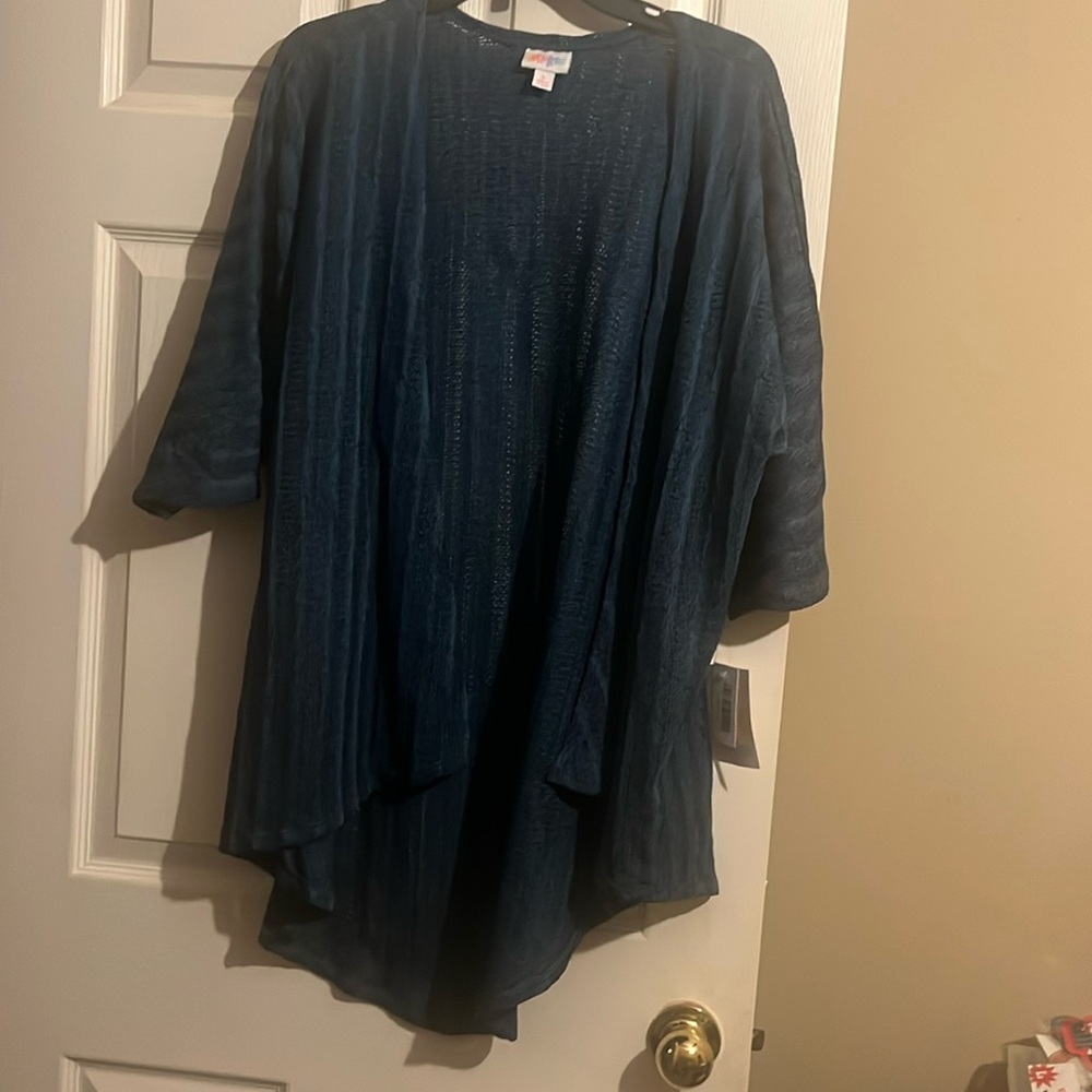 LuLaRoe Lindsay Open Front Blue Cardigan Kimono S-Oversized fit to XL